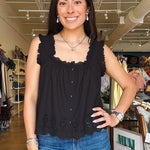 Rosabel Ruffle Eyelet Tank - Black - Elle Maxine