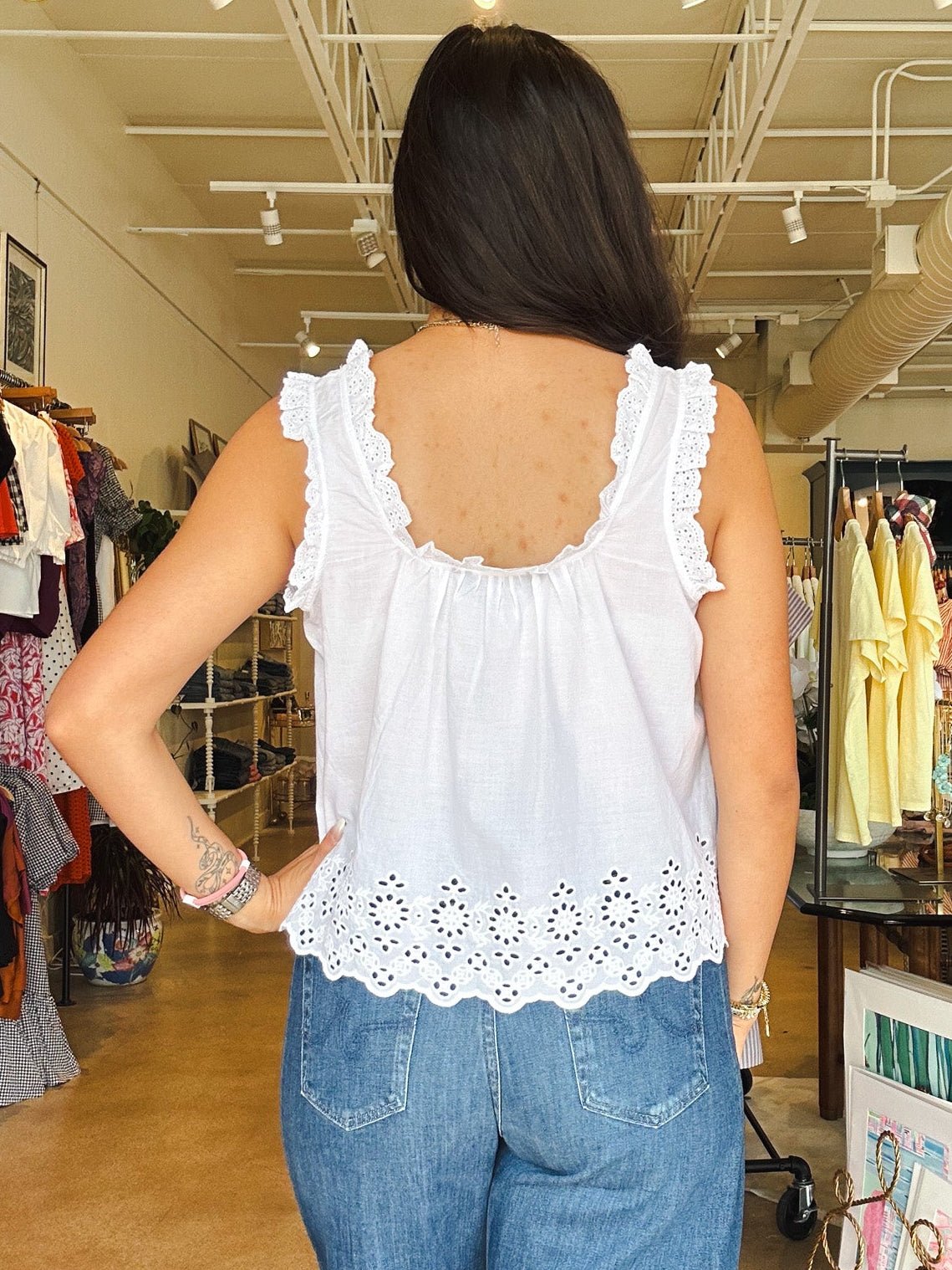 Rosabel Ruffle Eyelet Tank - White - Elle Maxine