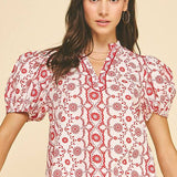 Rosalie Puff Sleeve Printed Top - Elle Maxine