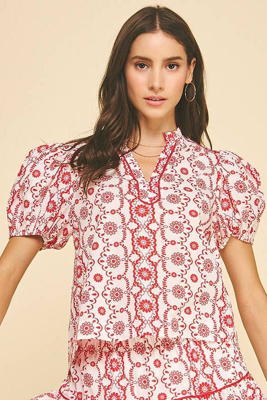 Rosalie Puff Sleeve Printed Top - Elle Maxine