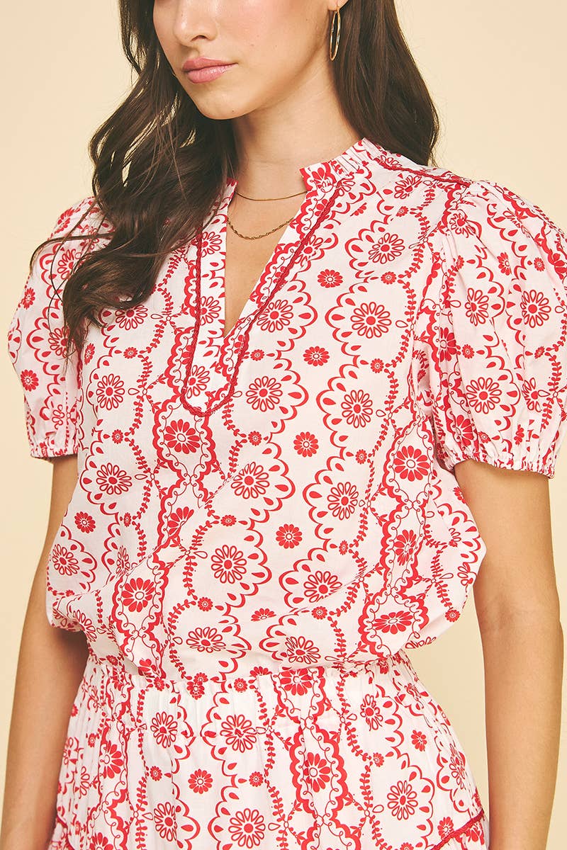 Rosalie Puff Sleeve Printed Top - Elle Maxine