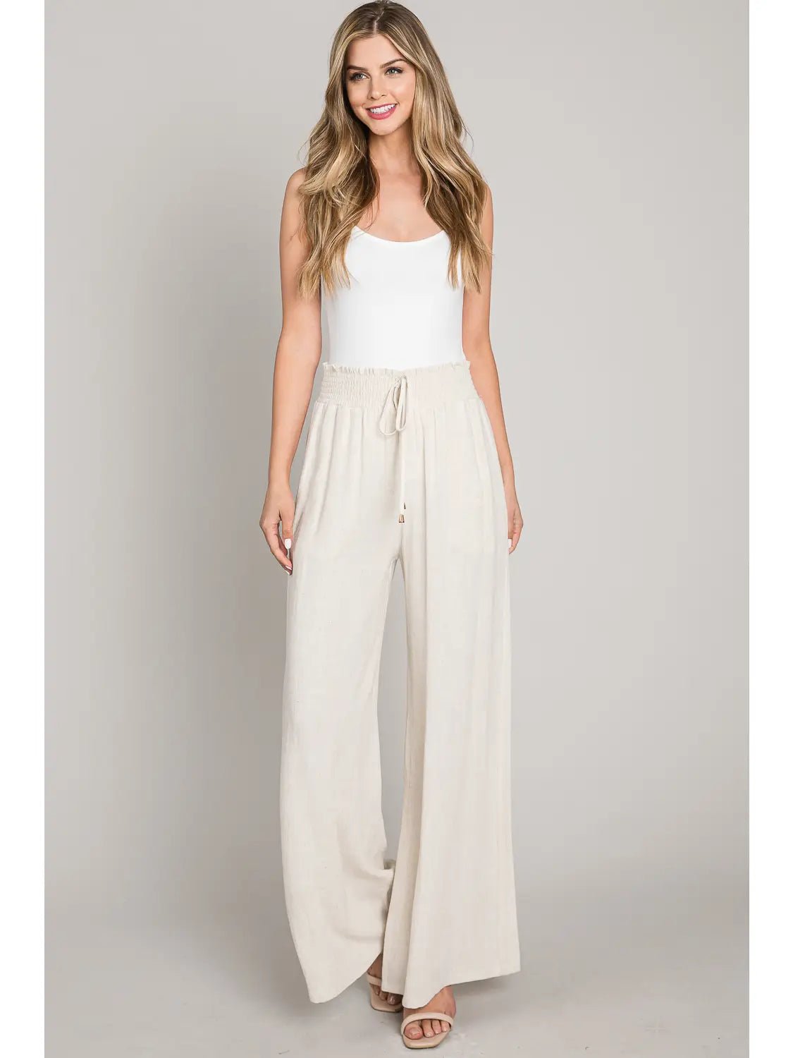 Rosemary Smocked Waist Linen Pant - Elle Maxine