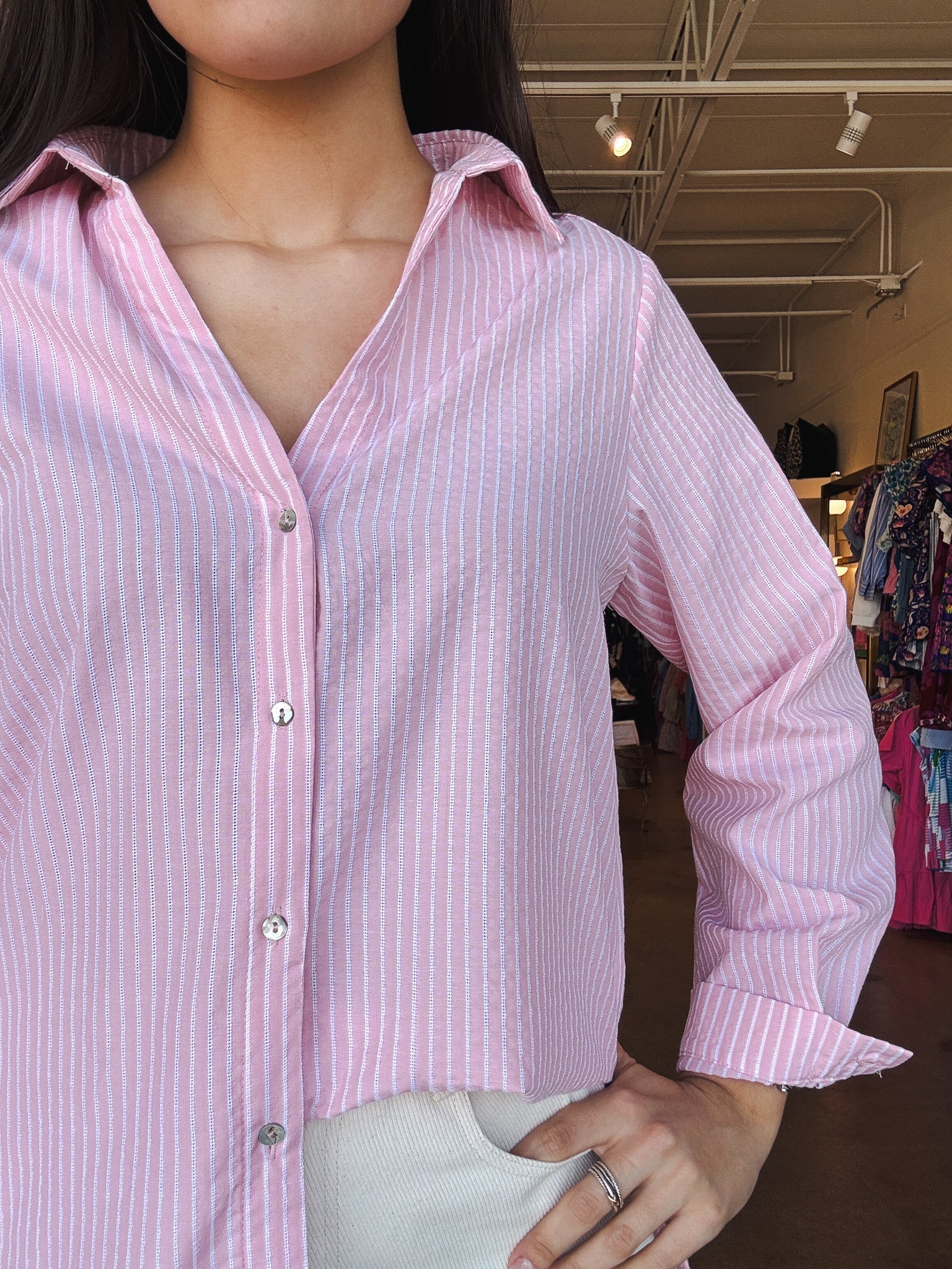 Rosie Button - Up Pinstripe Shirt - Elle Maxine