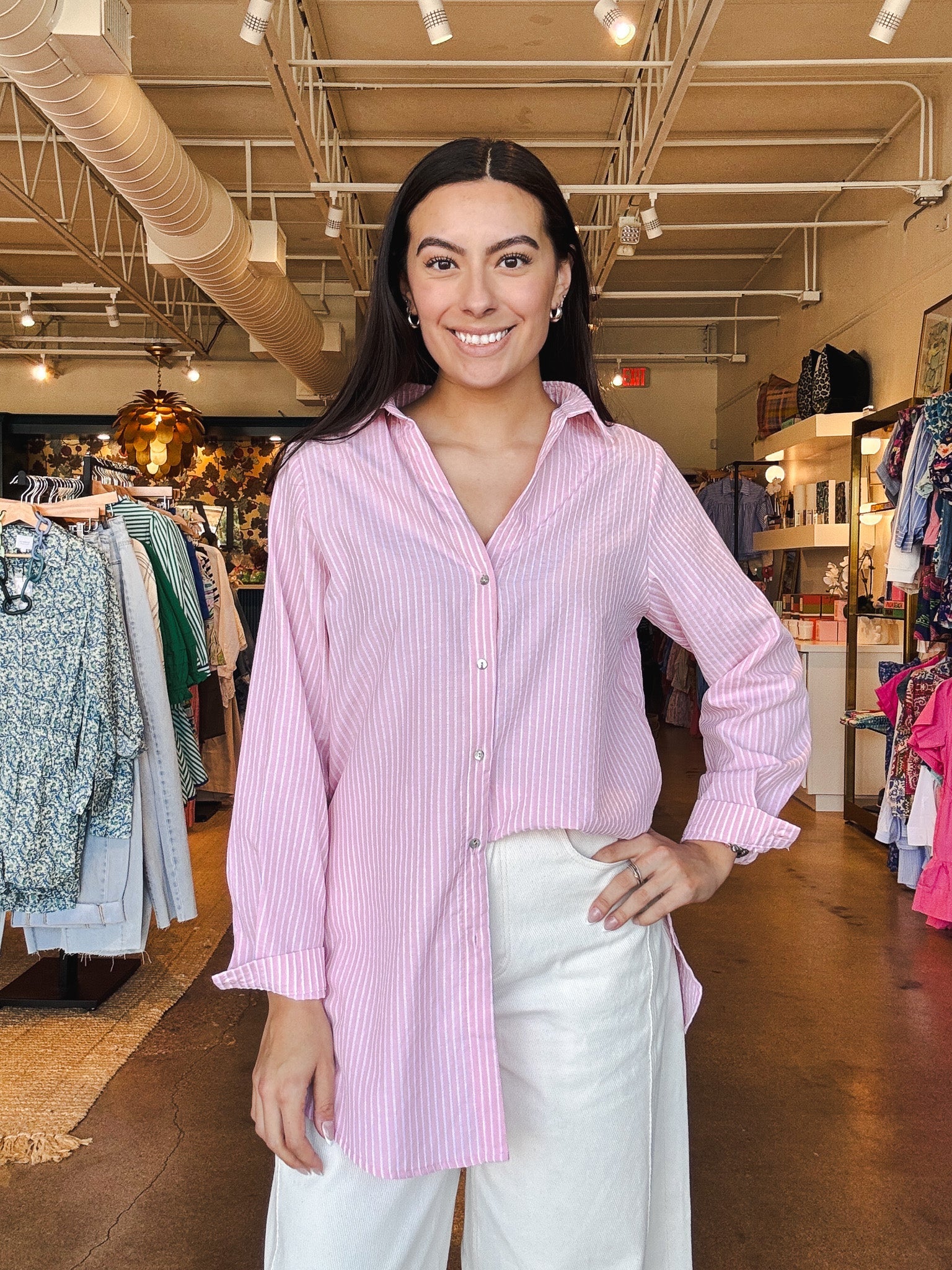 Rosie Button - Up Pinstripe Shirt - Elle Maxine