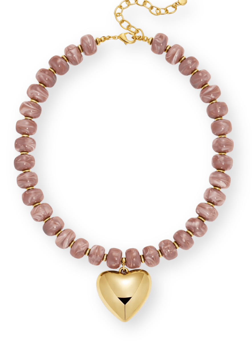 Roxie Beaded Heart Necklace - Pink - Elle Maxine