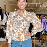 Sabrina Long Sleeve Top - Natural Floral - Elle Maxine