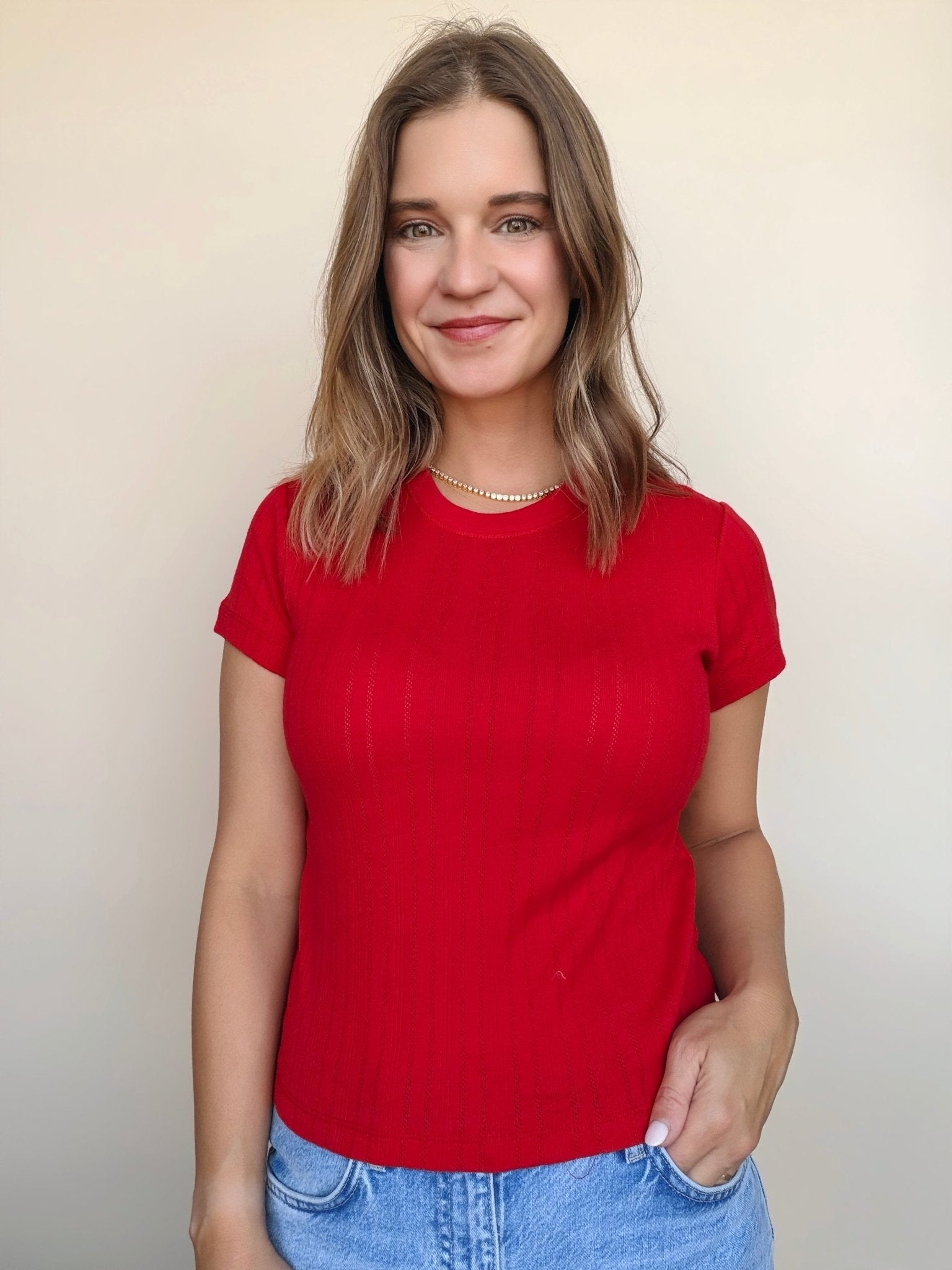 Sadie Pointelle Crew Tee - Elle Maxine