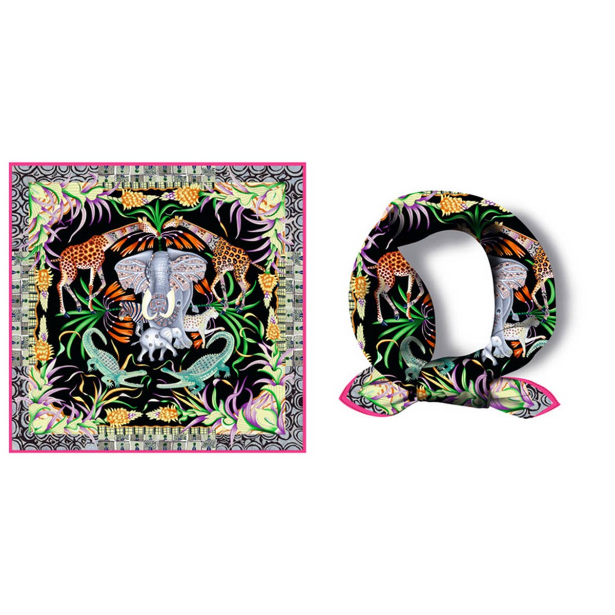 Satin Scarf - Black Animal Print - Elle Maxine