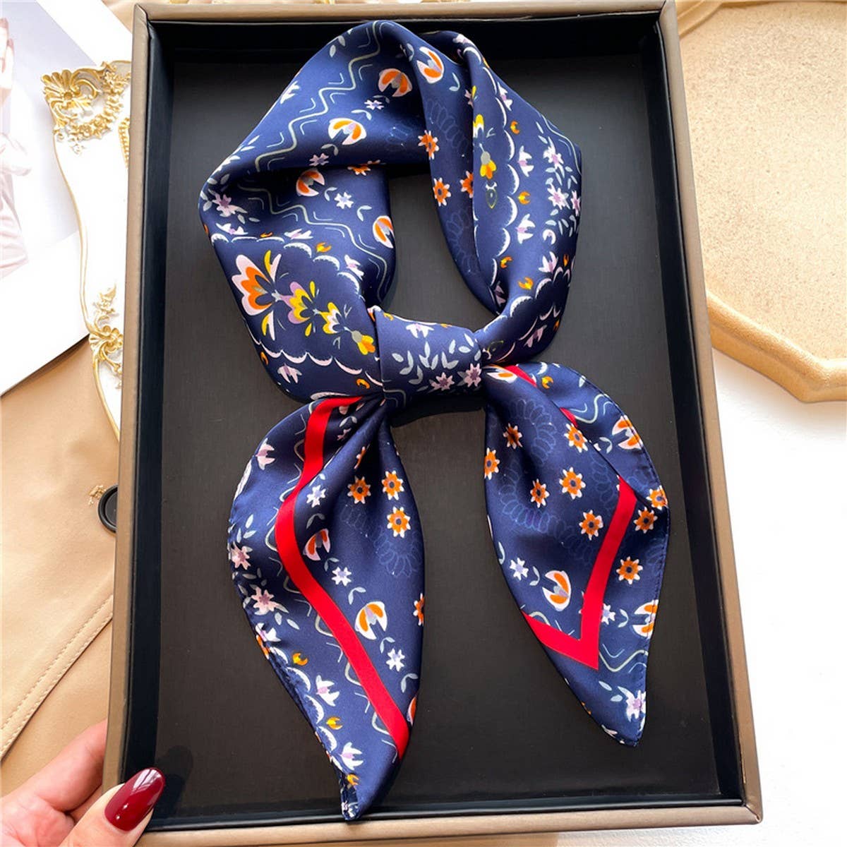Satin Scarf - Blue Nordic Floral - Elle Maxine