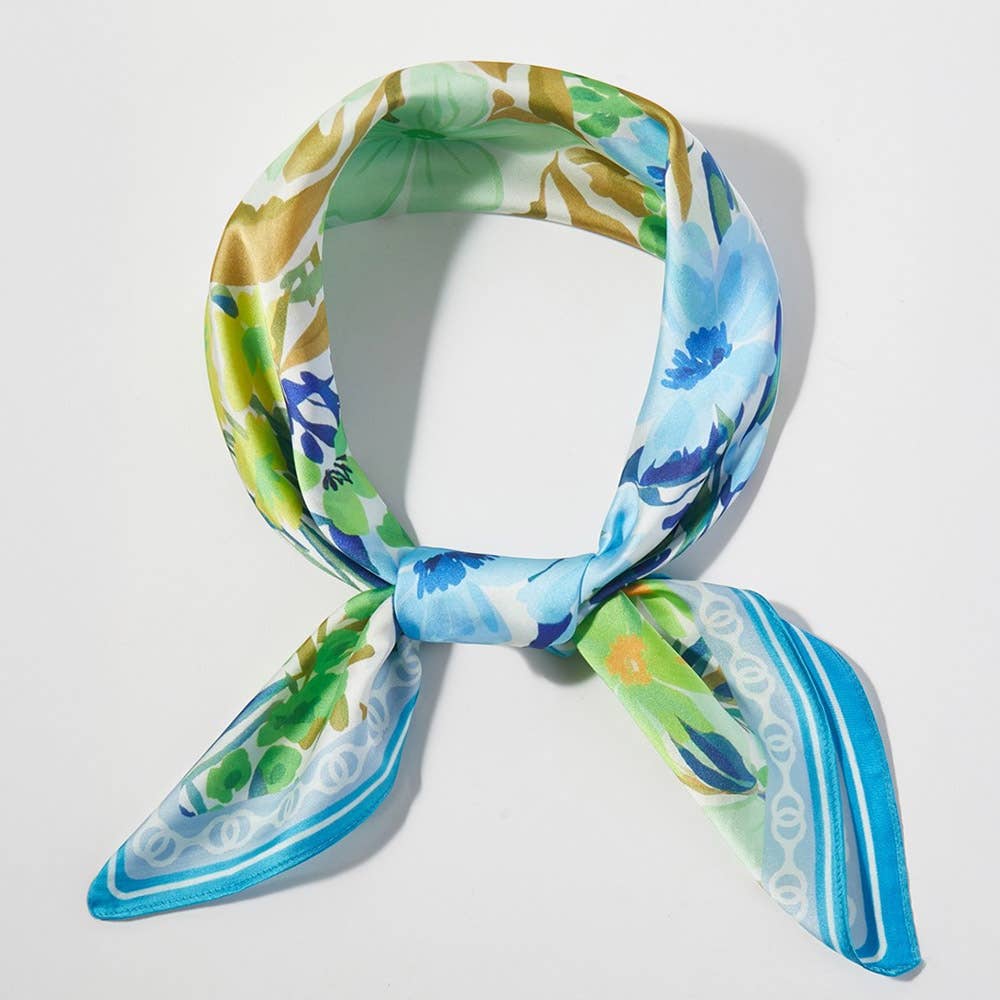 Satin Scarf - Blue Vintage Garden - Elle Maxine