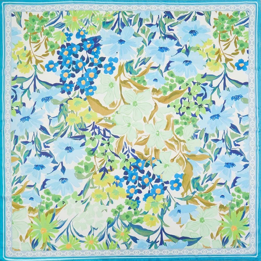 Satin Scarf - Blue Vintage Garden - Elle Maxine