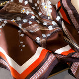 Satin Scarf - Brown/Orange Floral - Elle Maxine