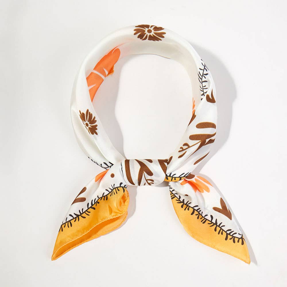 Satin Scarf - Gold Floral Frame - Elle Maxine
