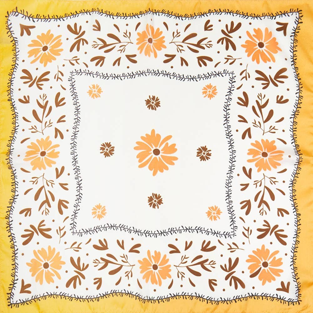 Satin Scarf - Gold Floral Frame - Elle Maxine