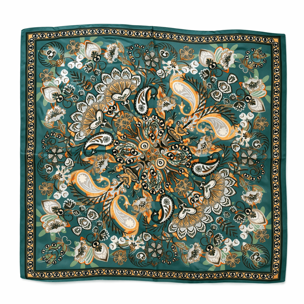 Satin Scarf - Green/Orange Paisley - Elle Maxine