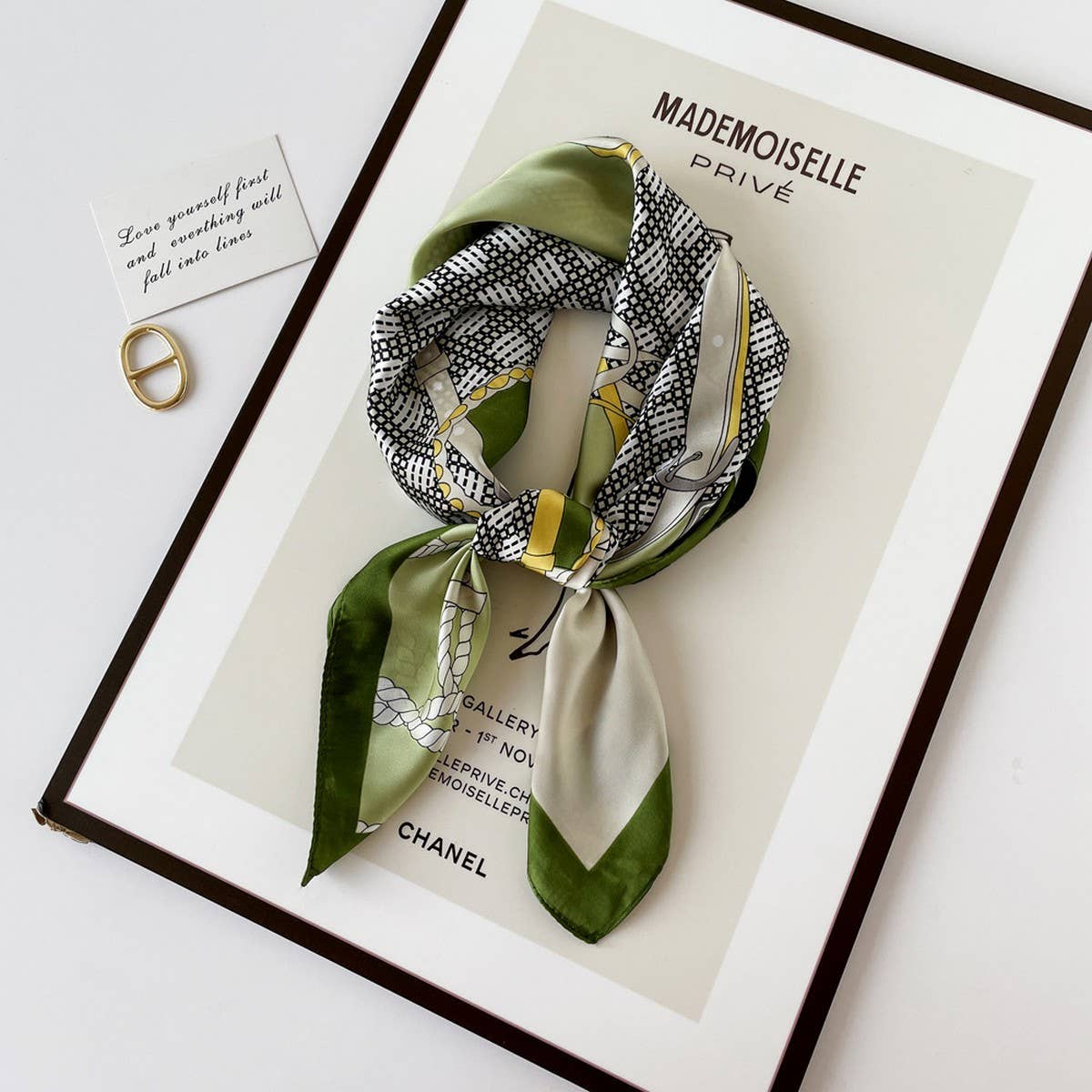 Satin Scarf - Letter Print - Elle Maxine