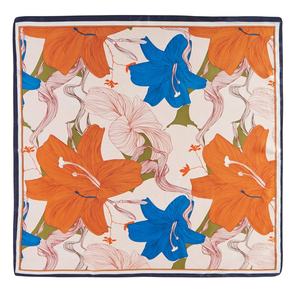 Satin Scarf - Orange and Blue Lily - Elle Maxine