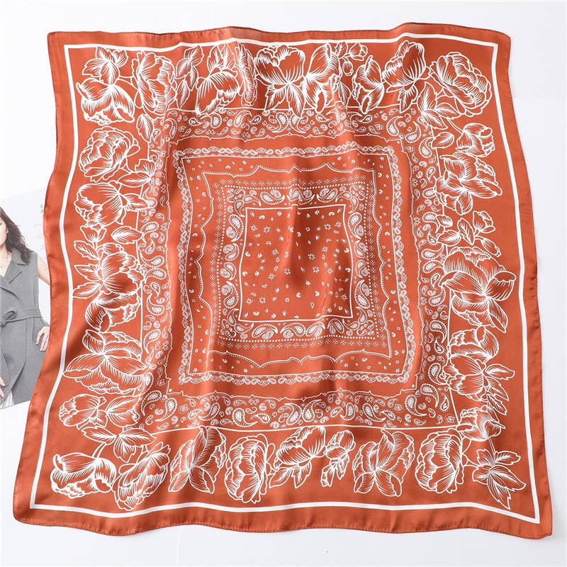 Satin Scarf - Paisley Lace Print - Elle Maxine