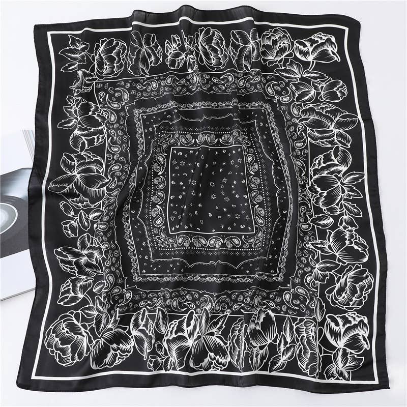 Satin Scarf - Paisley Lace Print - Elle Maxine