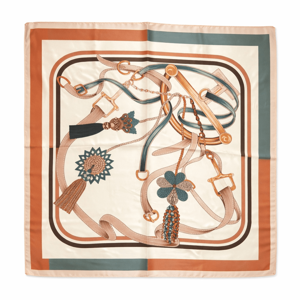 Satin Scarf - Peach/Blue Equestrian - Elle Maxine