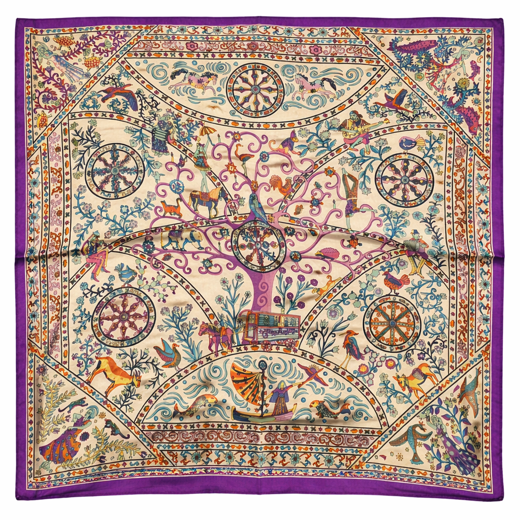 Satin Scarf - Purple Tree of Life - Elle Maxine
