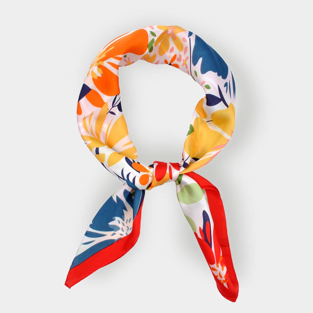 Satin Scarf - Red Tropical Floral - Elle Maxine
