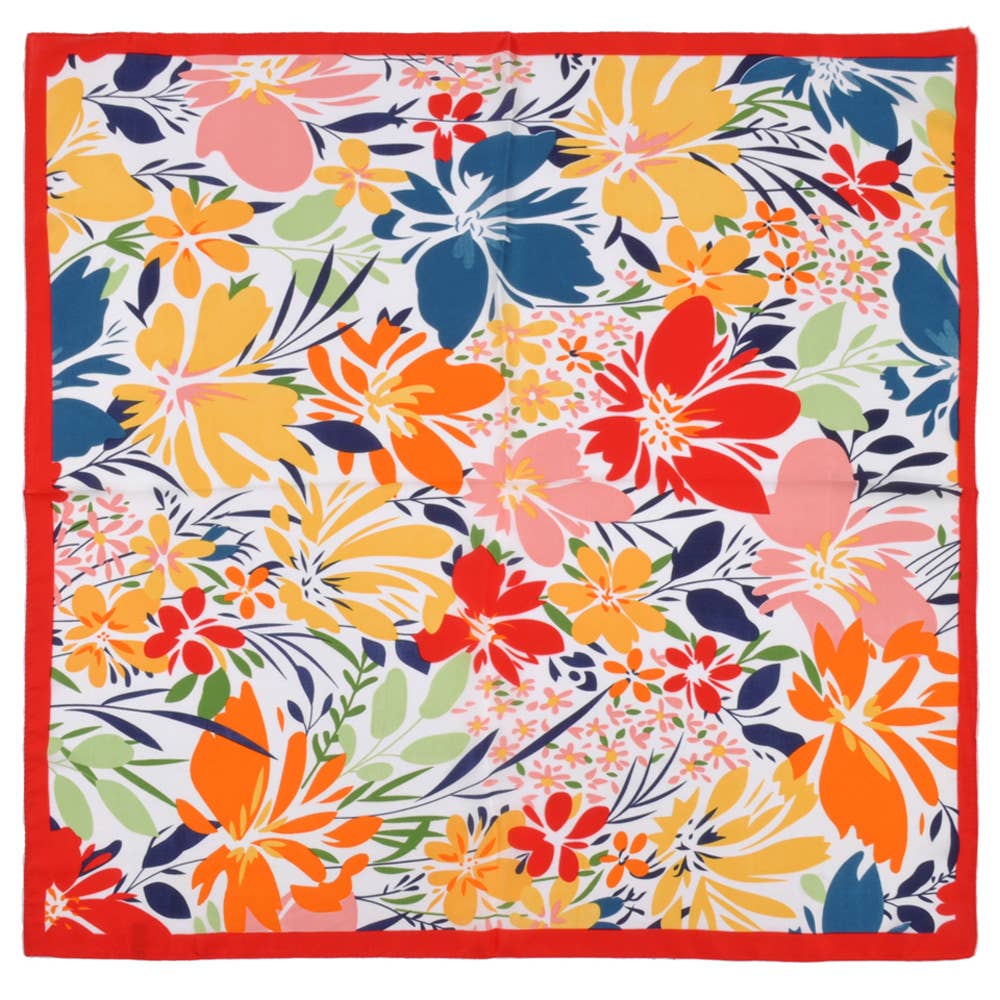 Satin Scarf - Red Tropical Floral - Elle Maxine