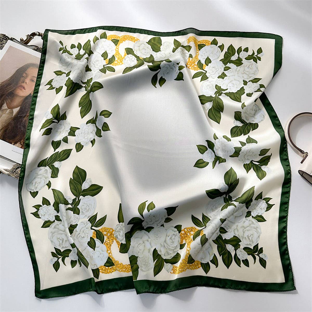 Satin Scarf - White Rose - Elle Maxine