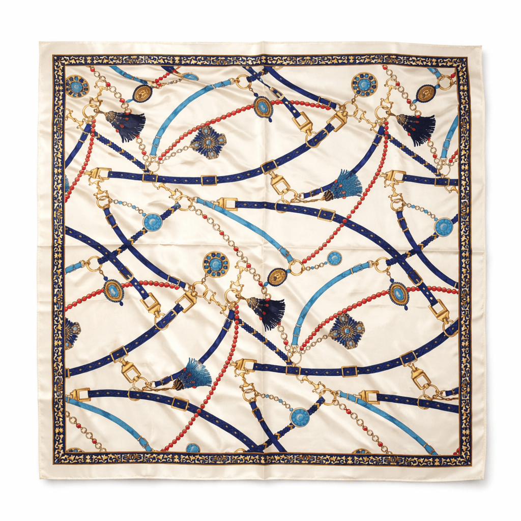 Satin Scarf - White/Multi Tassels - Elle Maxine