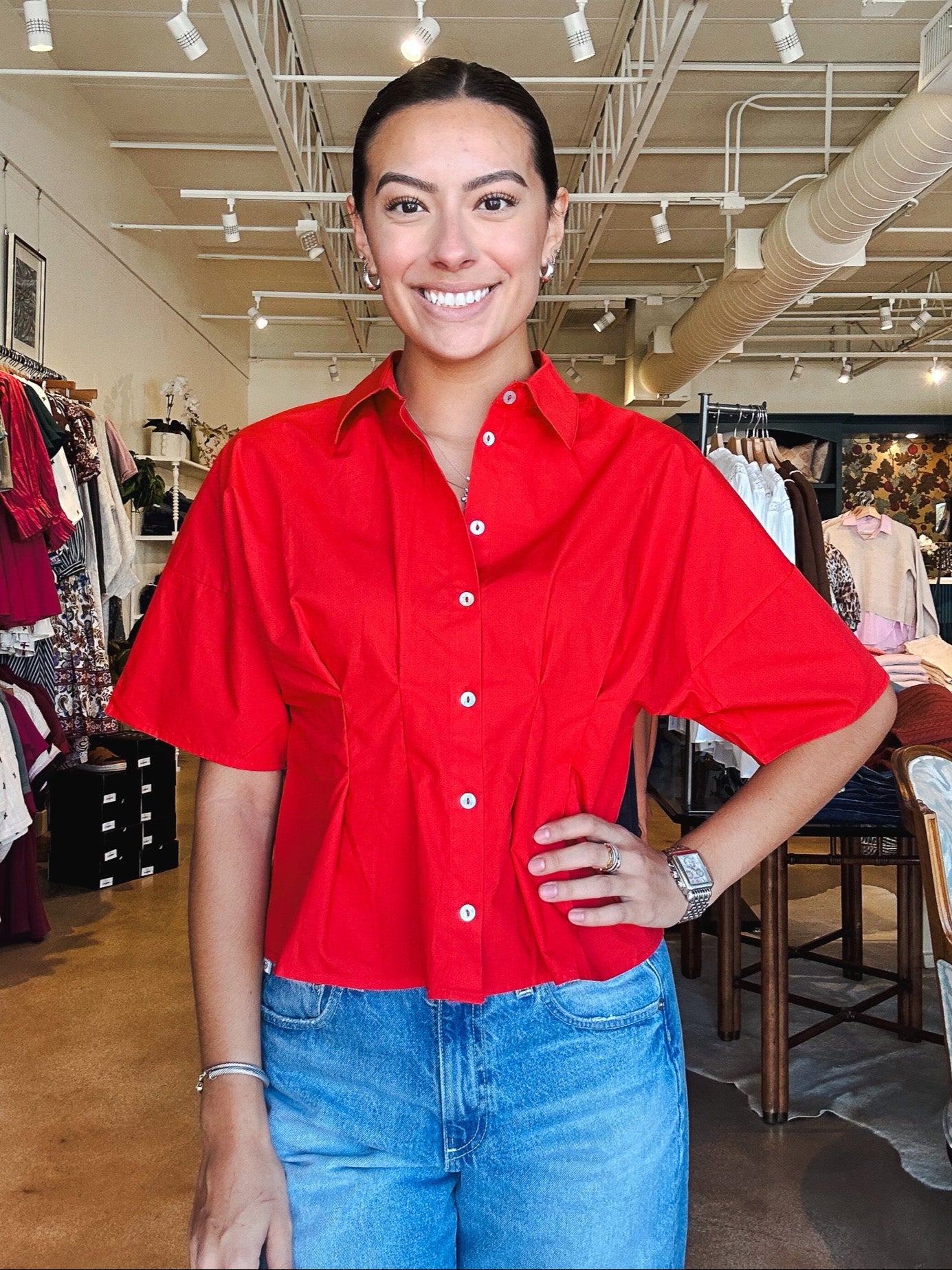 Scarlett Poplin Pin - Tucked Shirt - Elle Maxine
