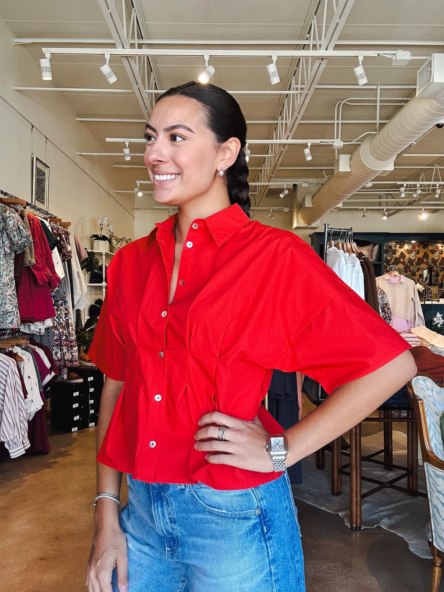 Scarlett Poplin Pin - Tucked Shirt - Elle Maxine