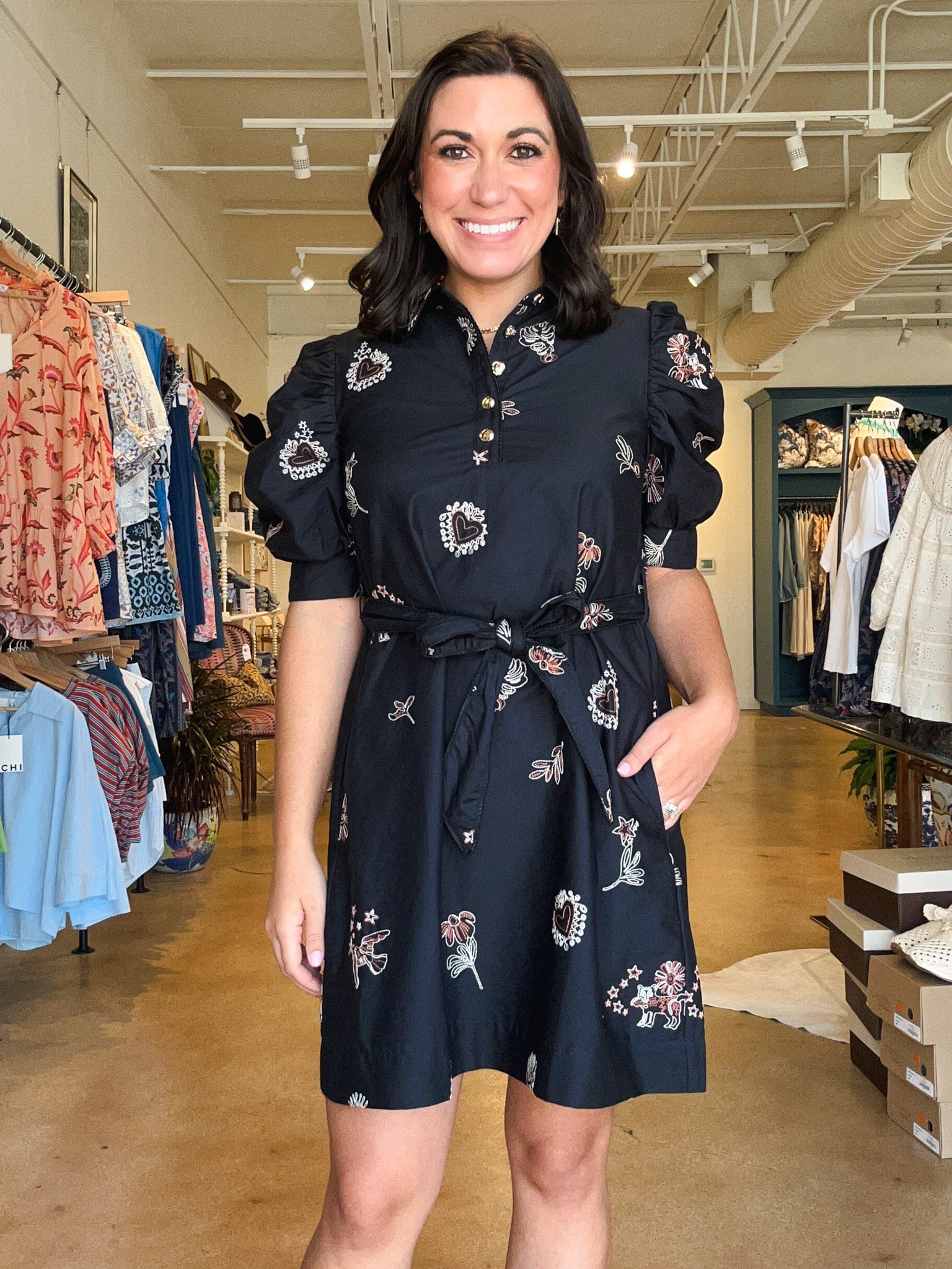 Scarlette Embroidered Puff Sleeve Dress - Elle Maxine
