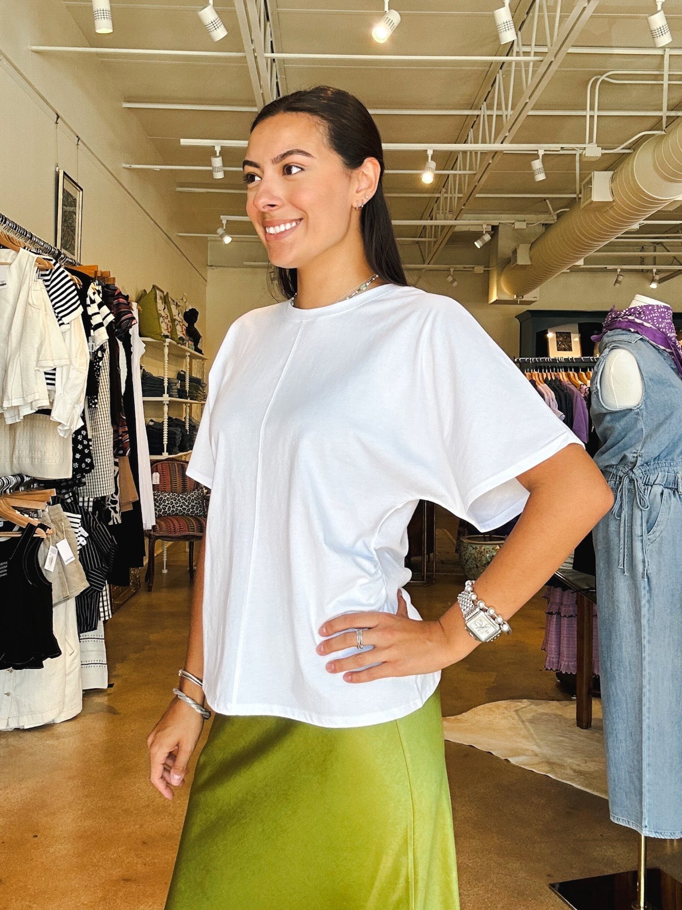 Shirred Waist Dolman Tee - White - Elle Maxine