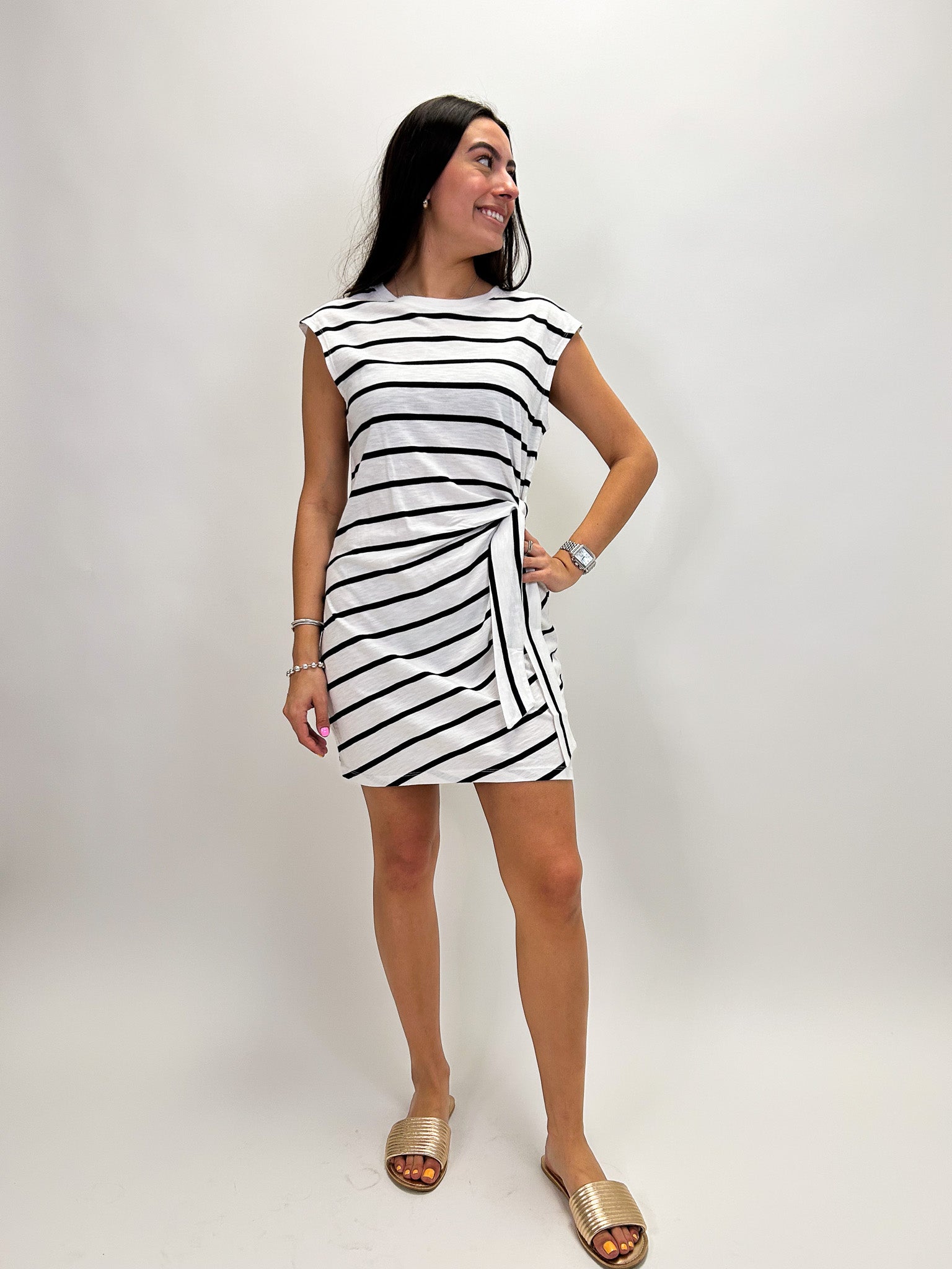 Side Tie T-Shirt Dress - Stripe - Elle Maxine