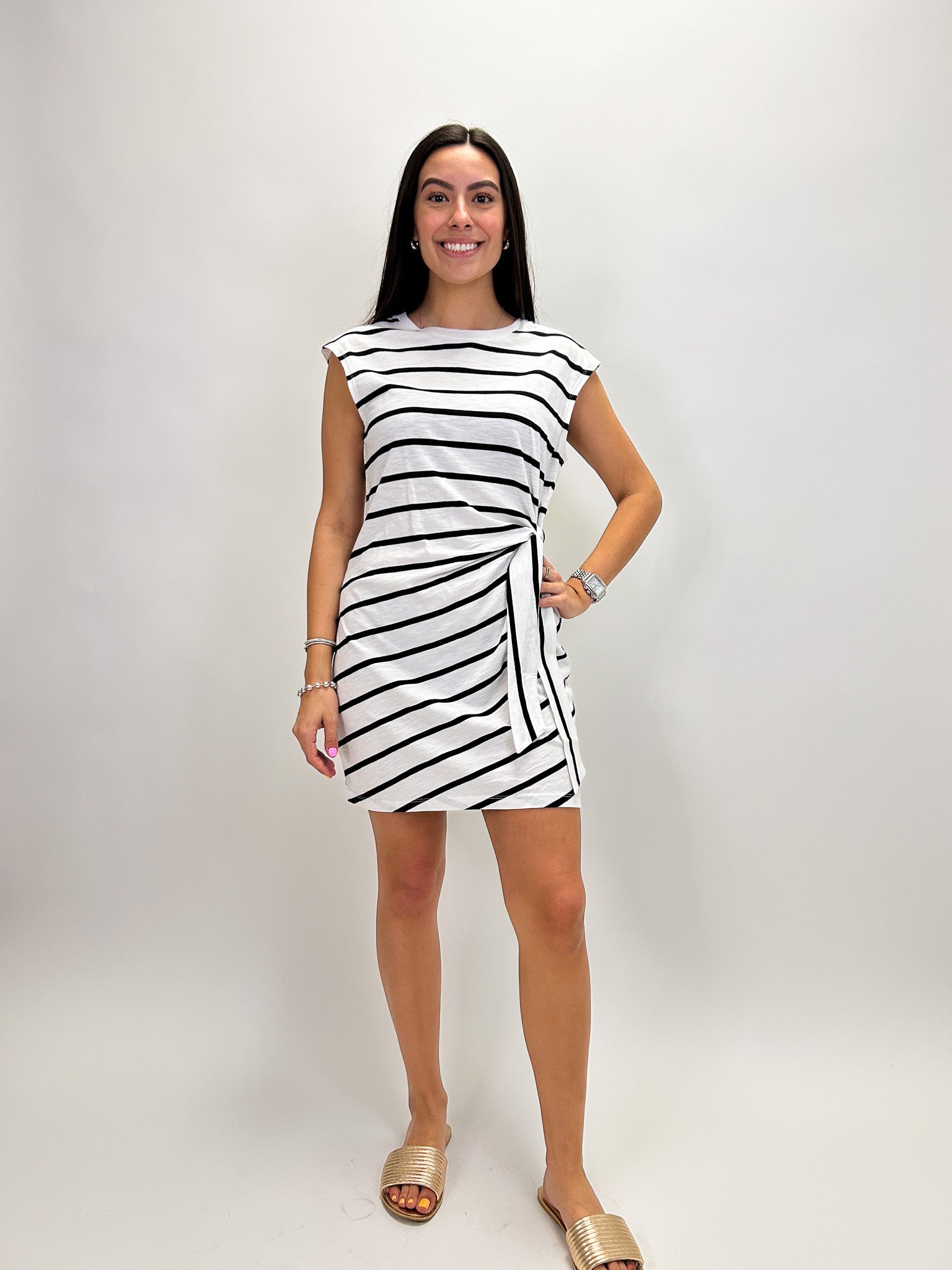 Side Tie T-Shirt Dress - Stripe - Elle Maxine