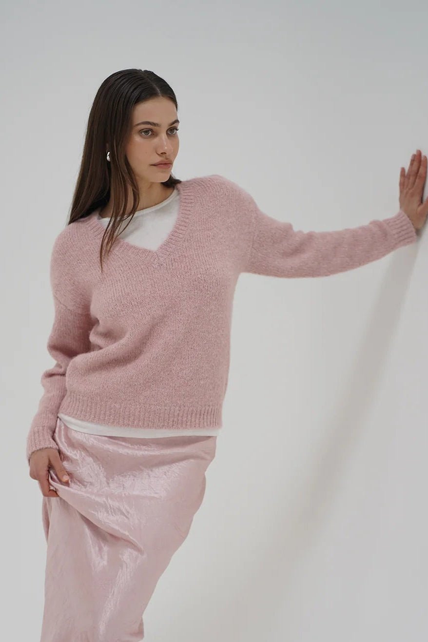 Sienna Fuzzy Double Layer Sweater - Ballet Pink - Elle Maxine
