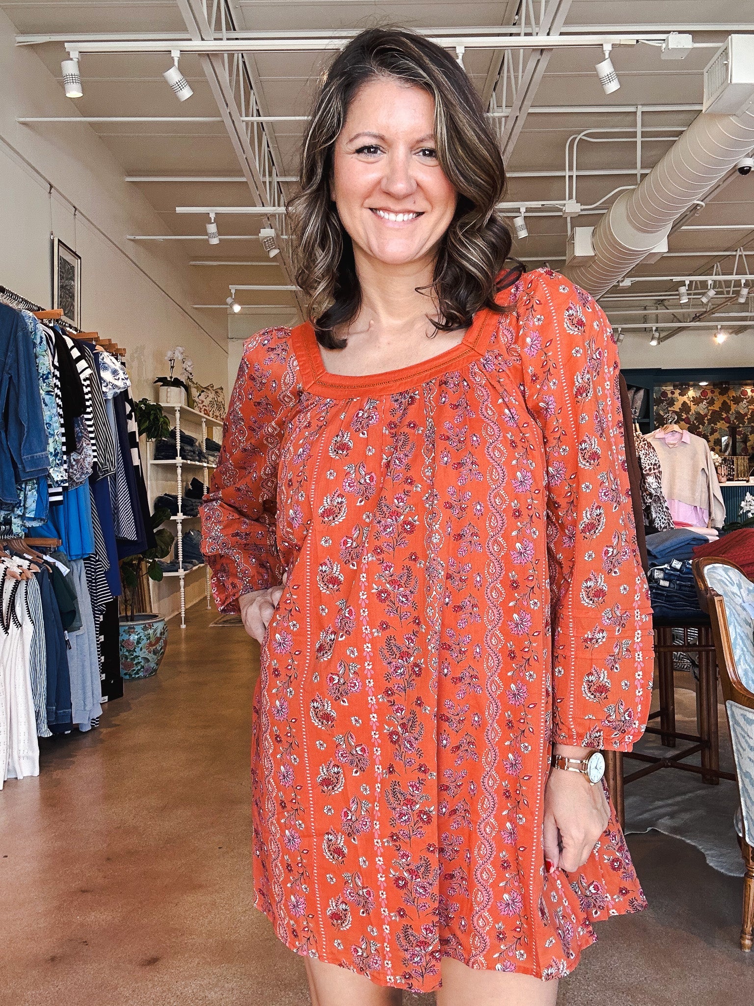 Siesta Square Neck Dress - Poppy - Elle Maxine