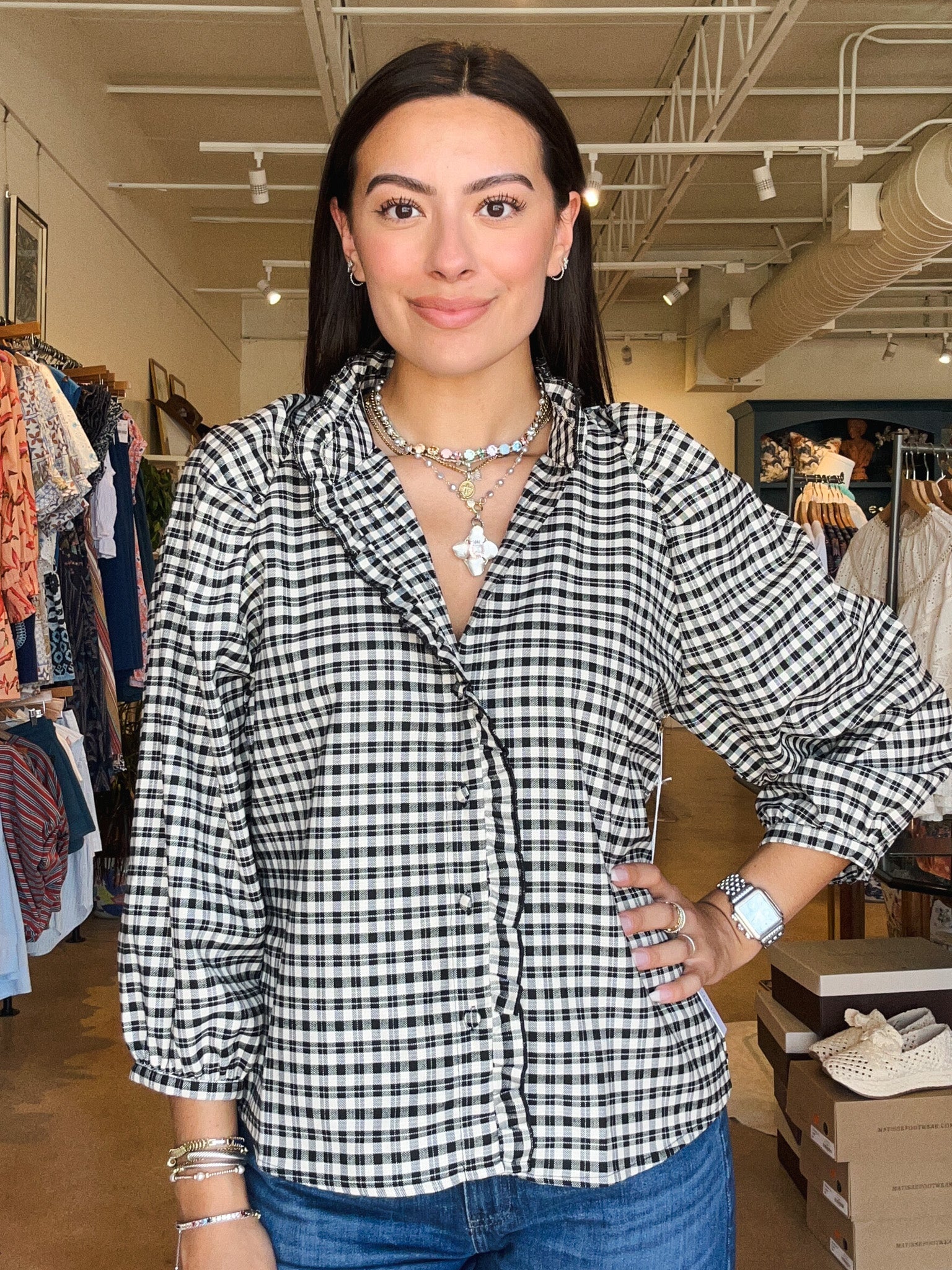 Sisley Long Sleeve Plaid Blouse - Elle Maxine