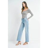 Slim Wide Leg Jeans - Light Wash - Elle Maxine