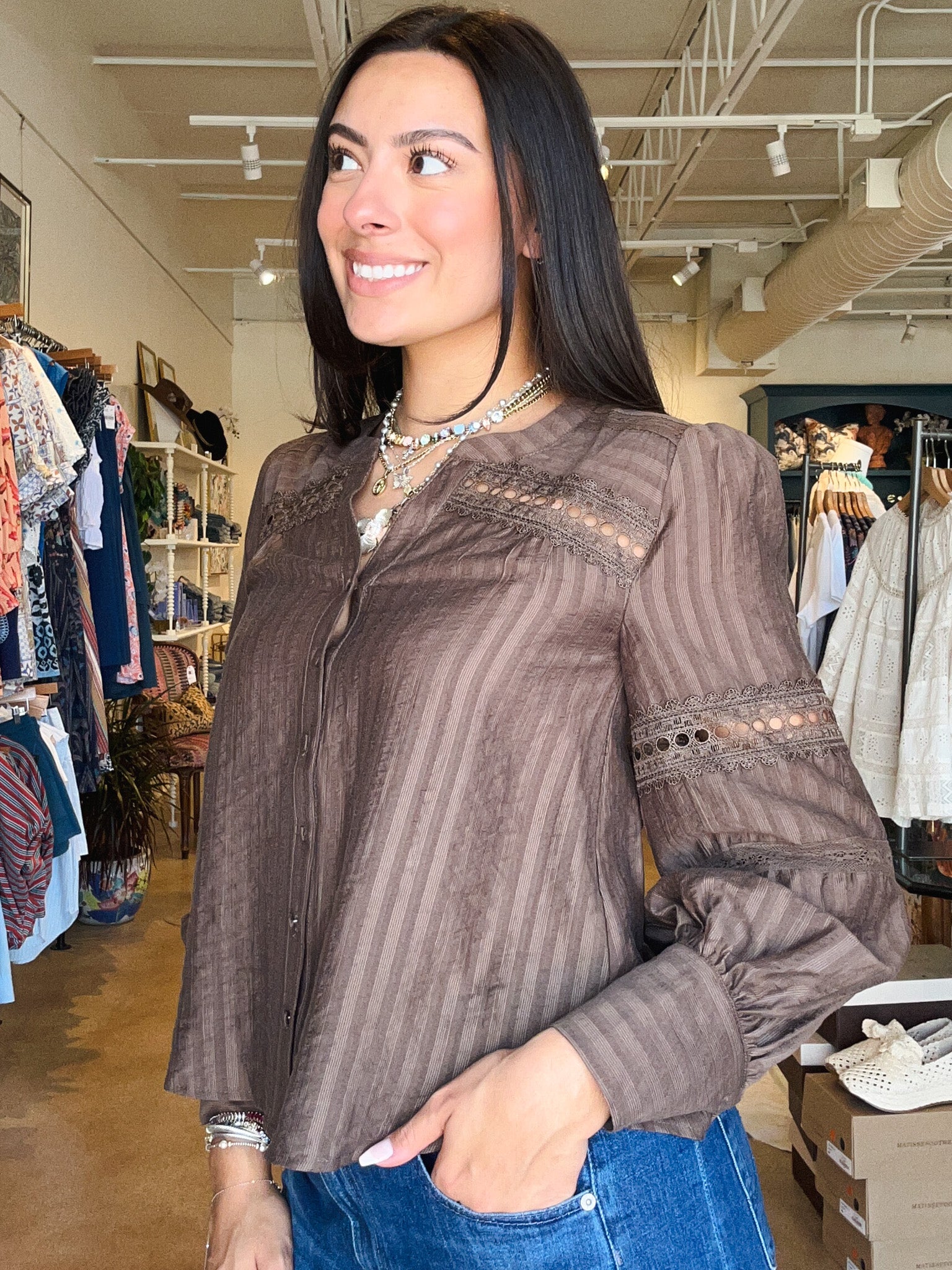 Sophie Lace Button Down Top - Elle Maxine
