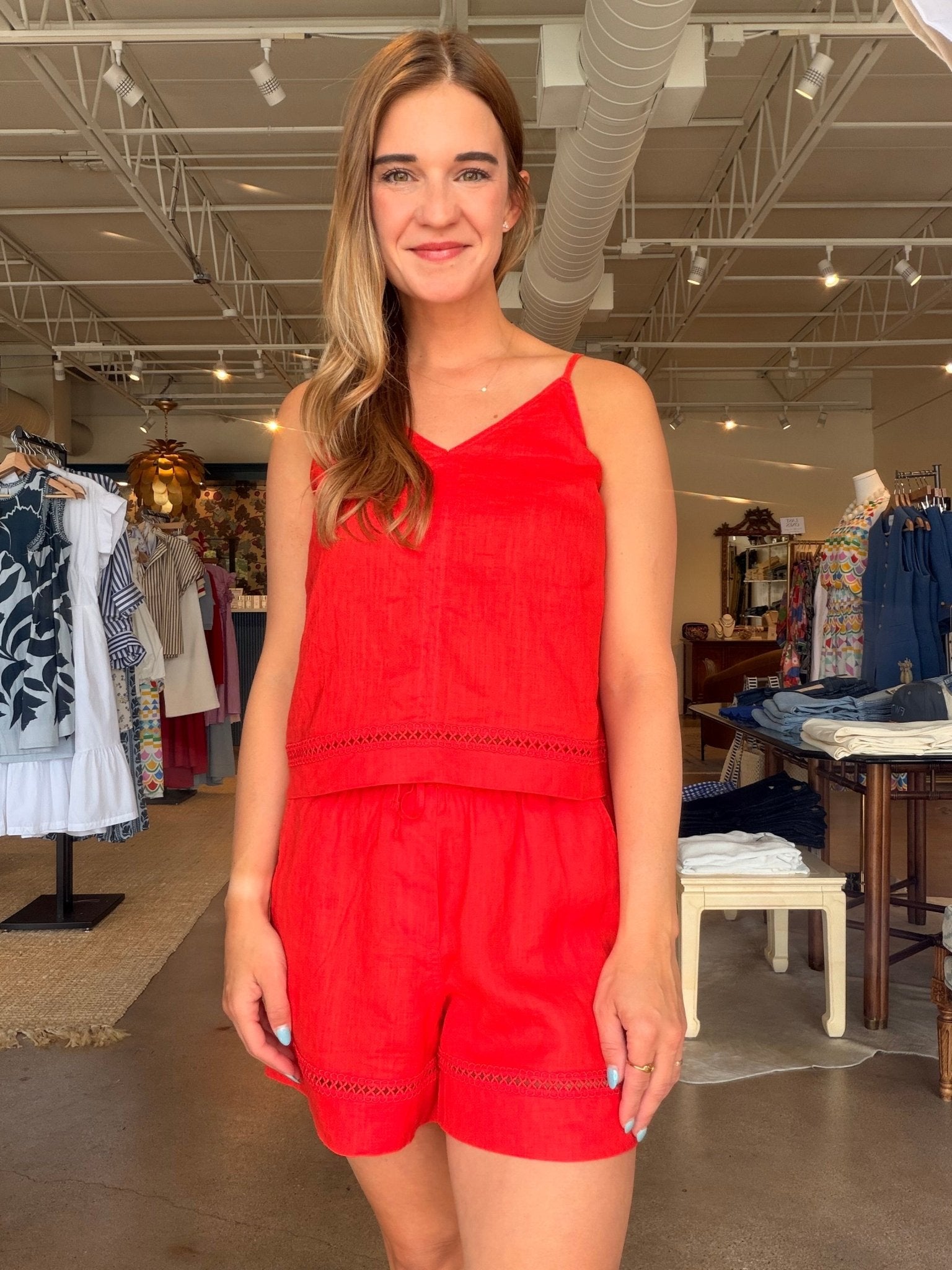 Stella Linen Trim Short - Scarlet - Elle Maxine