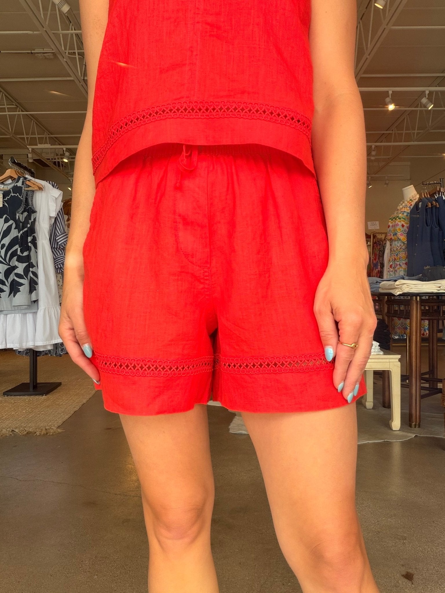 Stella Linen Trim Short - Scarlet - Elle Maxine