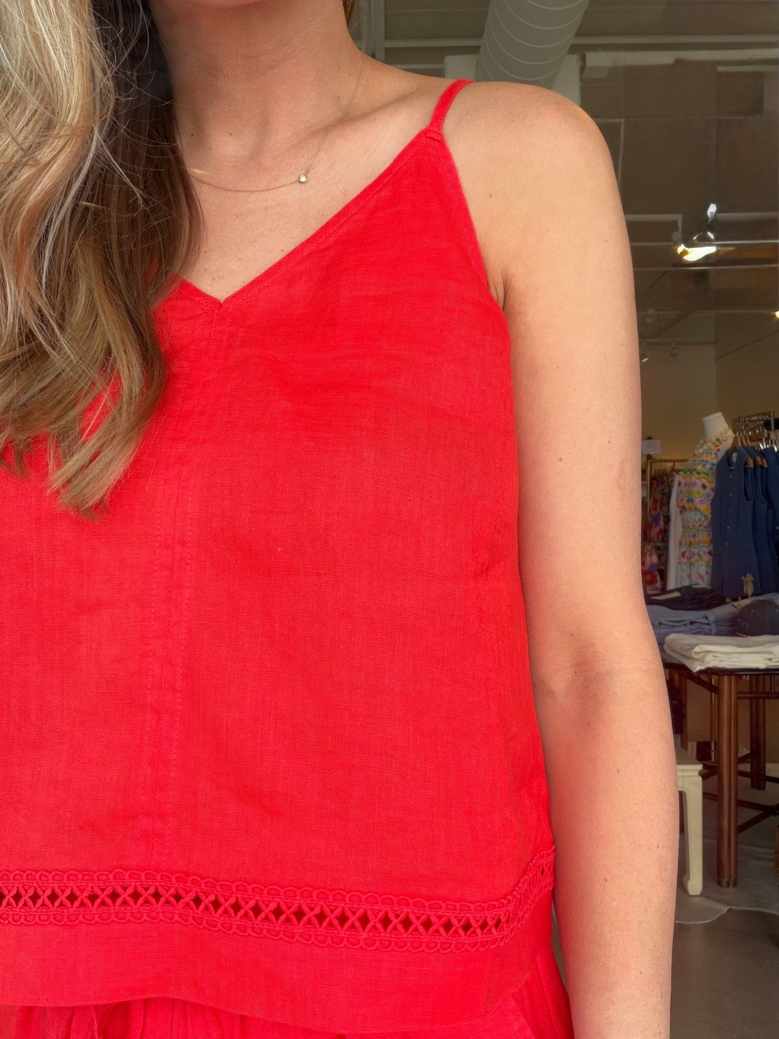 Stella Linen Trim Tank - Scarlet - Elle Maxine