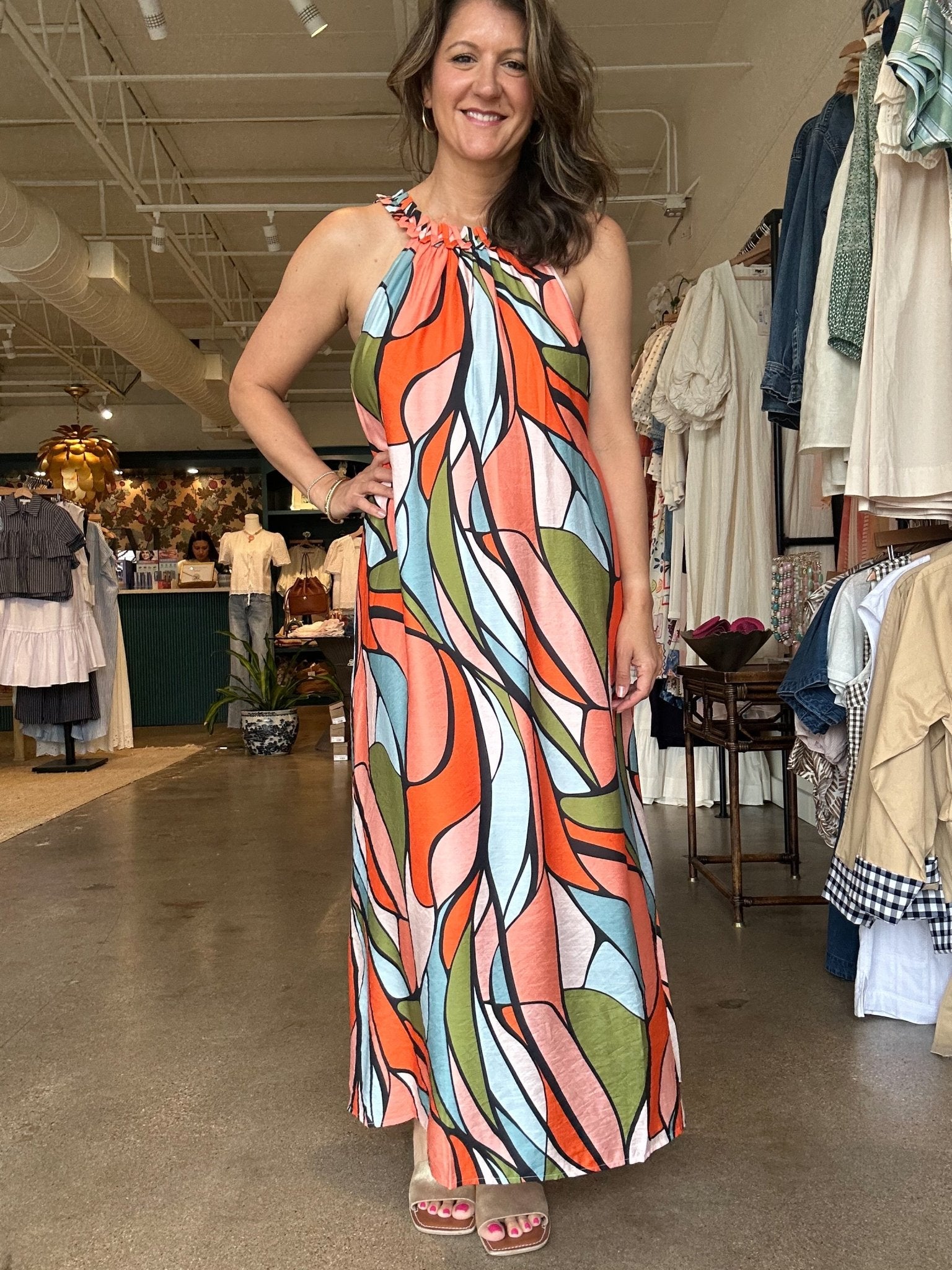 Stitched Neck Halter Maxi - Retro Stained Glass - Elle Maxine