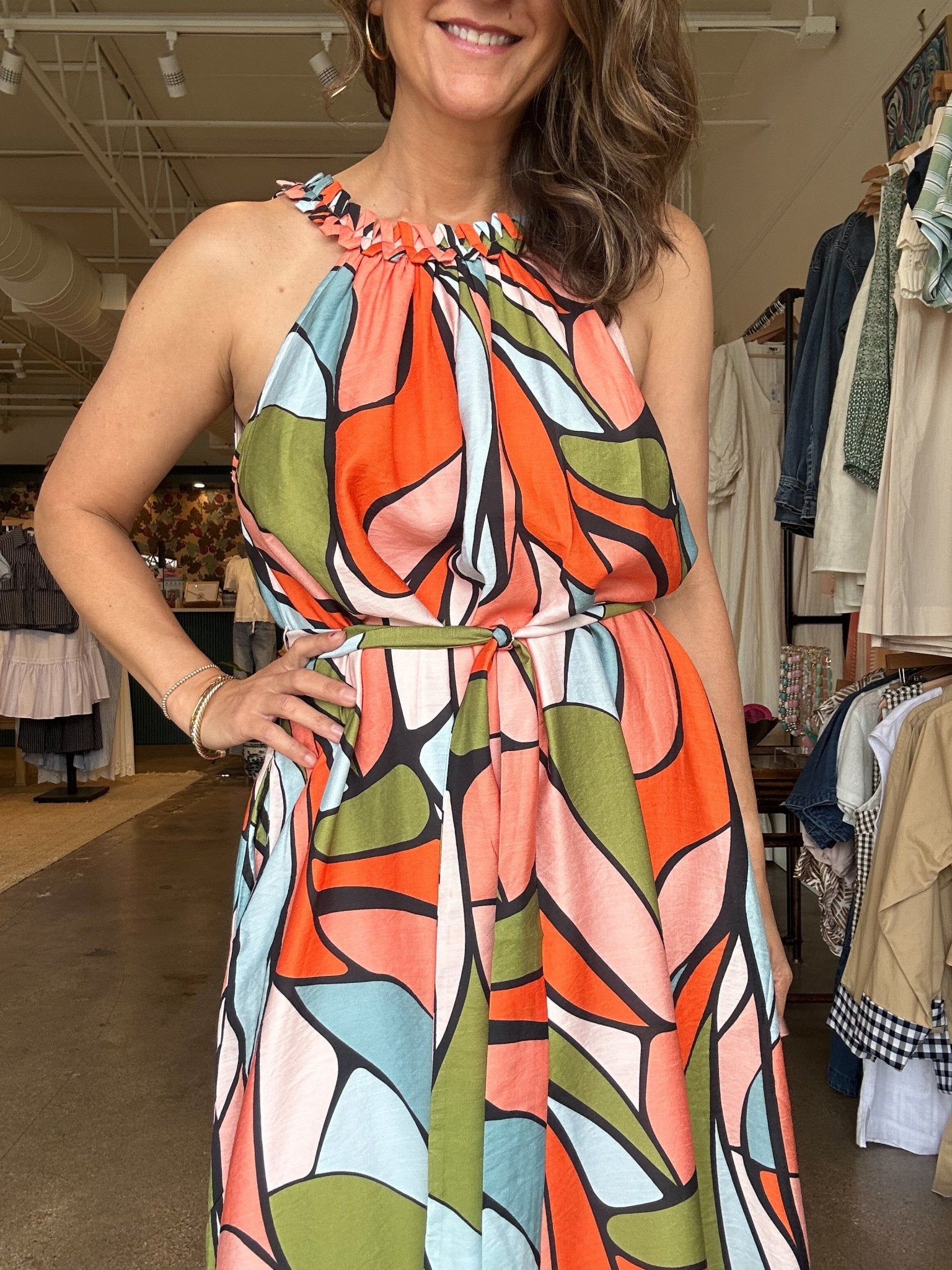 Stitched Neck Halter Maxi - Retro Stained Glass - Elle Maxine