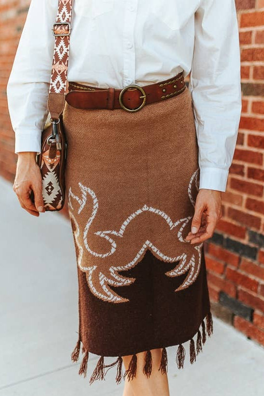 Stockyards Knit Fringe Skirt - Elle Maxine