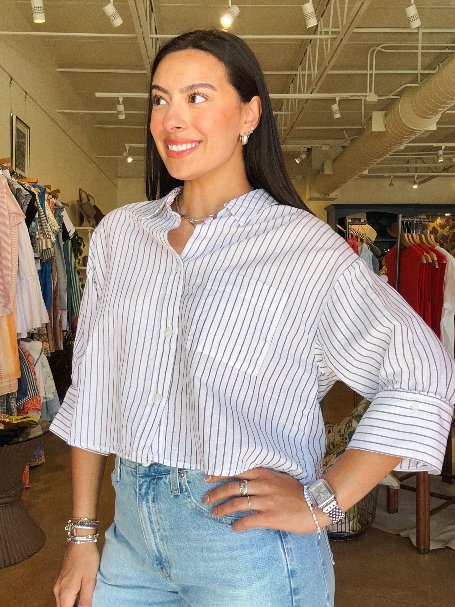 Stormi Stripe Button Down Top - Elle Maxine