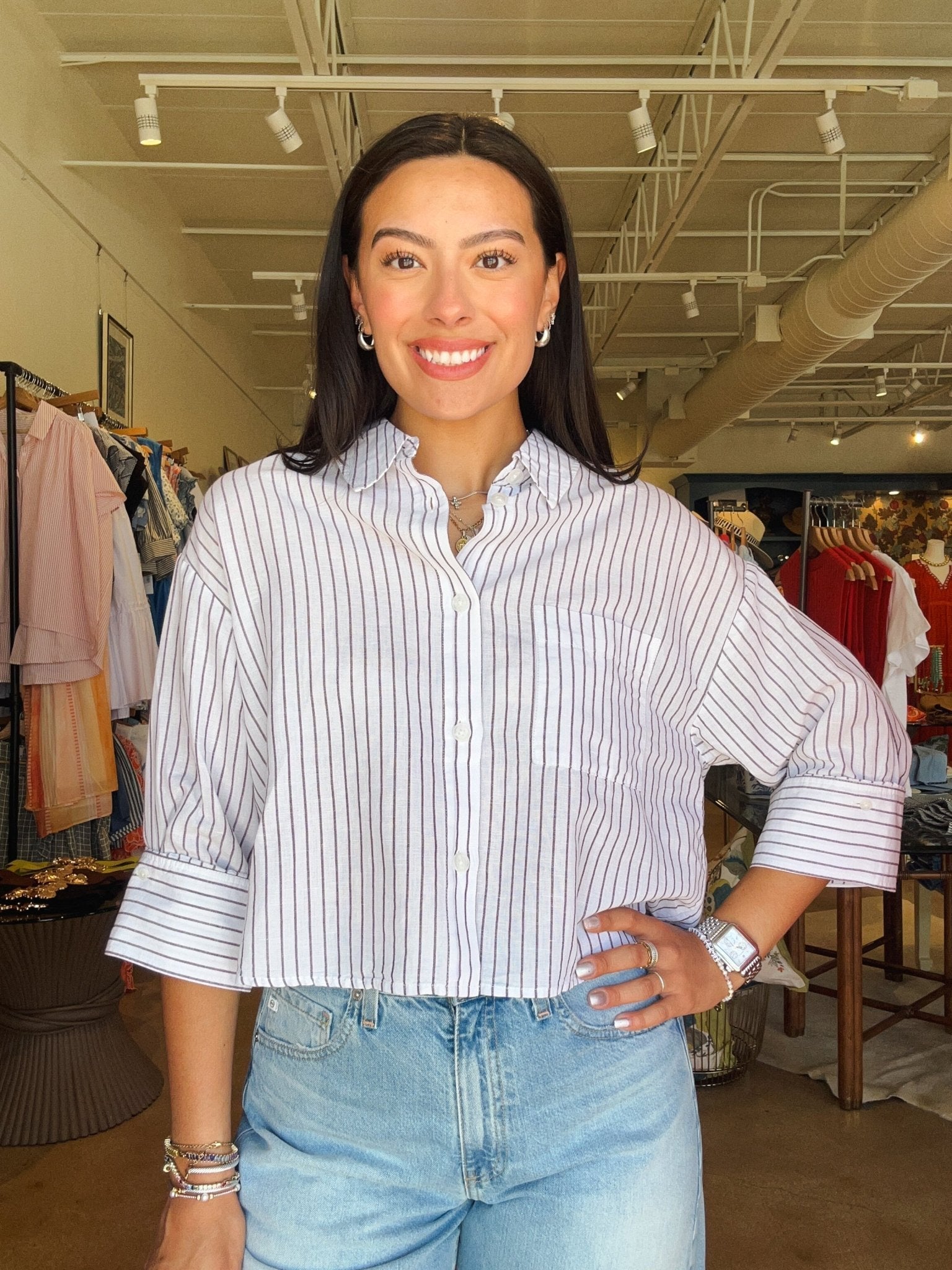 Stormi Stripe Button Down Top - Elle Maxine