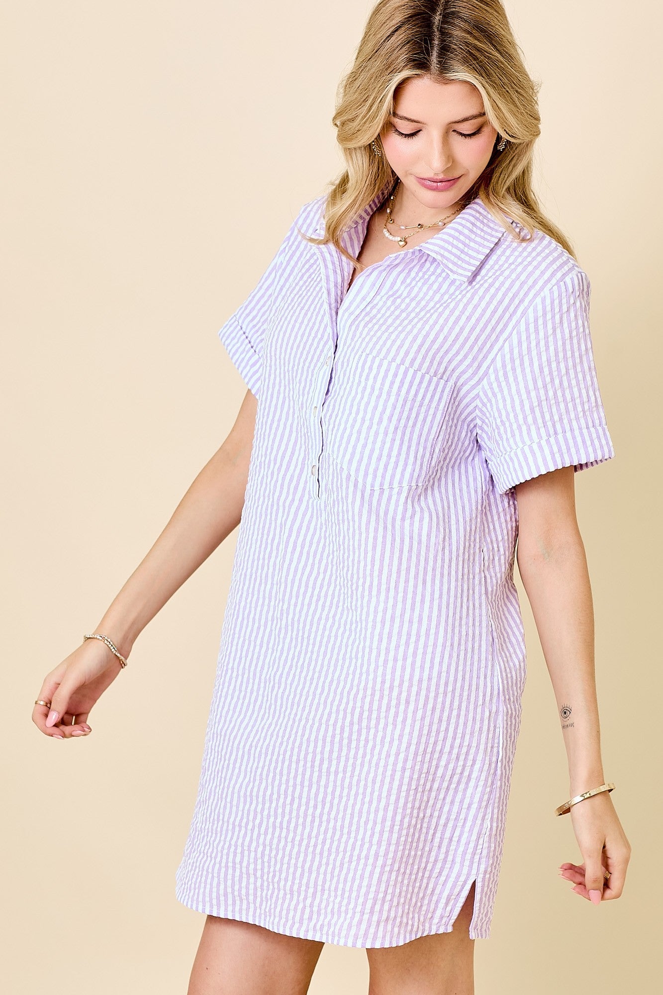 Striped Seersucker Shirt Dress - Elle Maxine