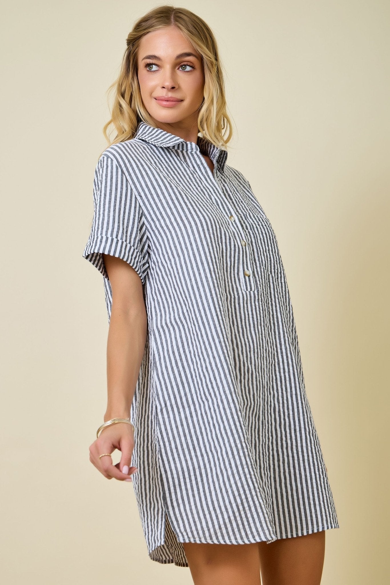 Striped Seersucker Shirt Dress - Elle Maxine